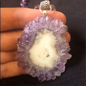 BOHO Natural stone pendant on a beaded strand with a simple clasp. Handmade.